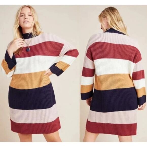 Anthropologie Lost + Wander Striped Sweater Dress Shift Wide Sleeve Mock Small - Picture 1 of 5